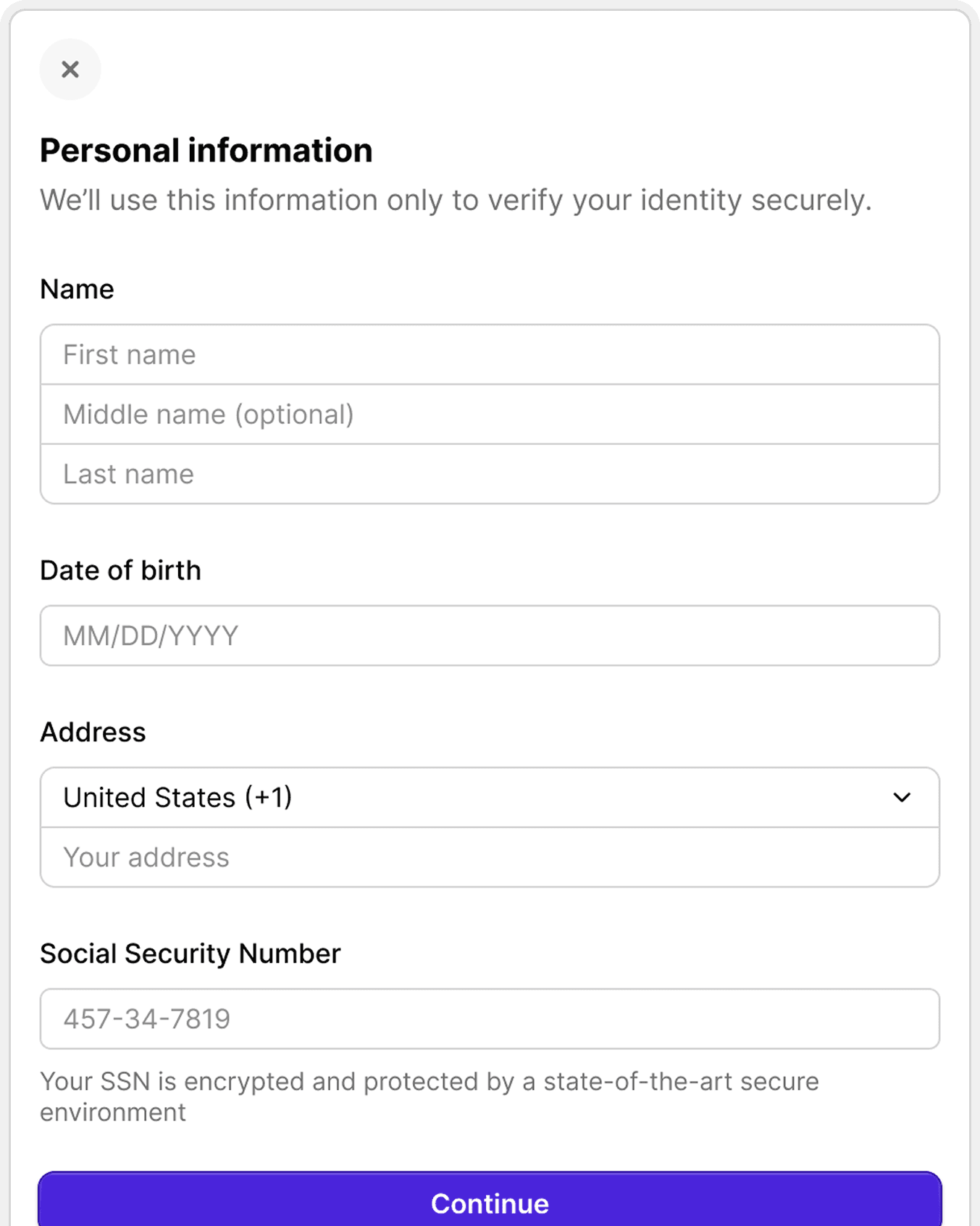 Screenshot of a personalized information form with security-first components